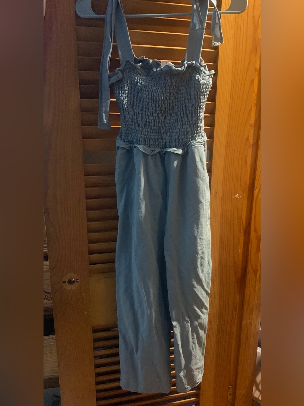 Blu Pepper Light Blue Smocked Jumpsuit with Tie Straps Size M